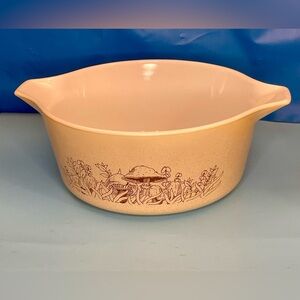 Vintage Pyrex 475-B 2.5 QT. Forest Fancies Mushroom Bowl & Pyrex Glass Lid